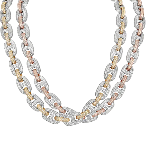 Two-Tone Diamond Cuban Link Necklace 19K Gold