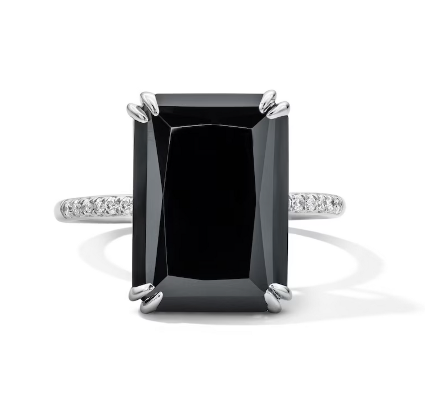 Sterling Silver Emerald-Cut Black Onyx and Diamond Cocktail Ring