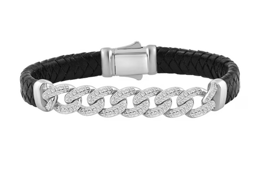 Lab-Grown Diamond Curb Chain and Leather Bracelet