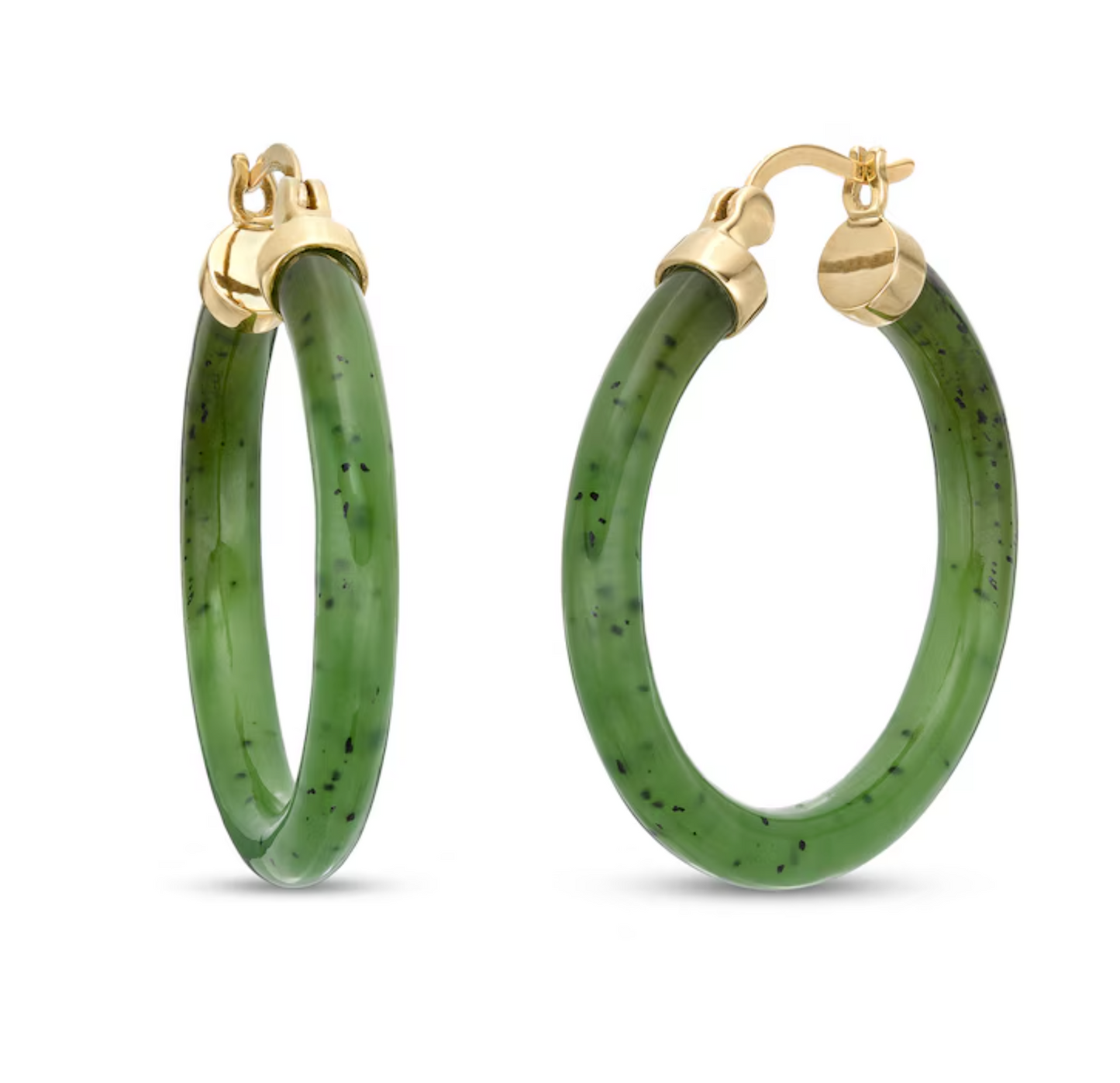 14K Gold Jade Hoop Earrings
