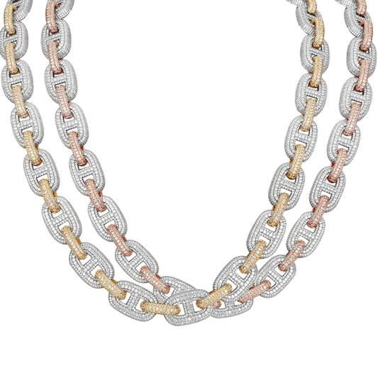 Two-Tone Diamond Cuban Link Necklace 19K Gold