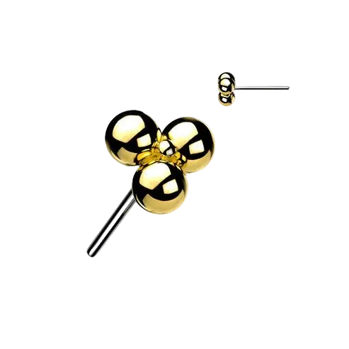 14K Gold Threadless Triangular 3 Ball Cluster Top only - Yellow Gold/14K Pin