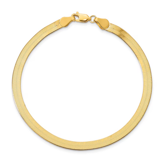 14K Gold Herringbone Chain Bracelet in Solid