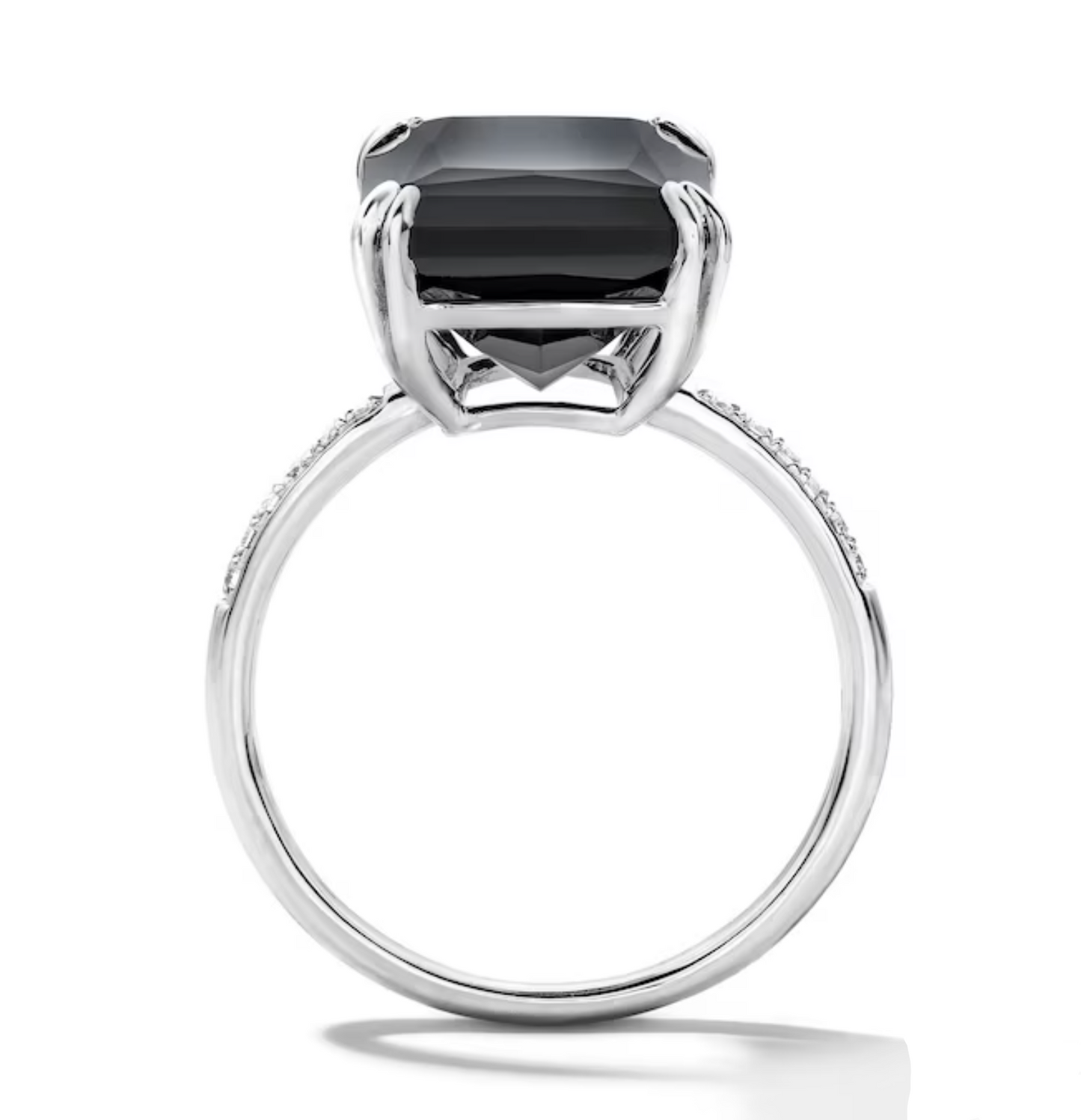 Sterling Silver Emerald-Cut Black Onyx and Diamond Cocktail Ring